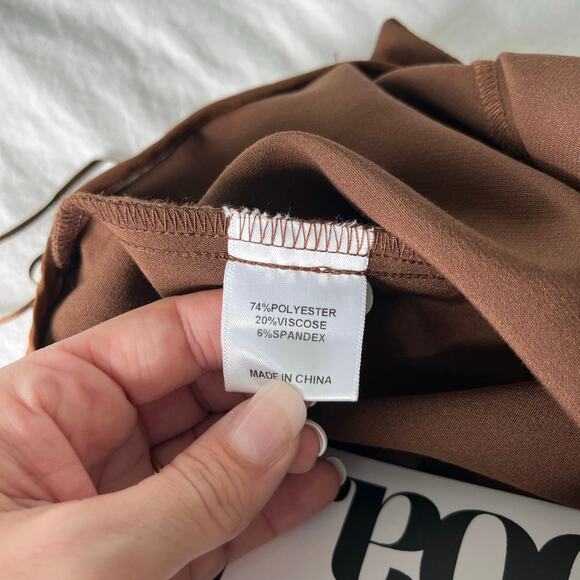 Because of Alice BOA NWT Wide Leg Suit Trouser Pants in Chocolate Brown Large - Picture 14 of 15